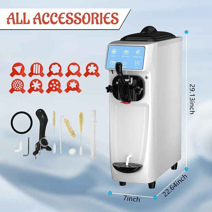 Soft Serve Ice Cream Machine, 4 to 4.5 Gal/H Ice Cream Maker 7 Inch Screen Soft Serve Machine with Pre-Cooling & Fresh-Keeping, 6L Stainless Hopper, Enclosed Body for Home Party Café Store