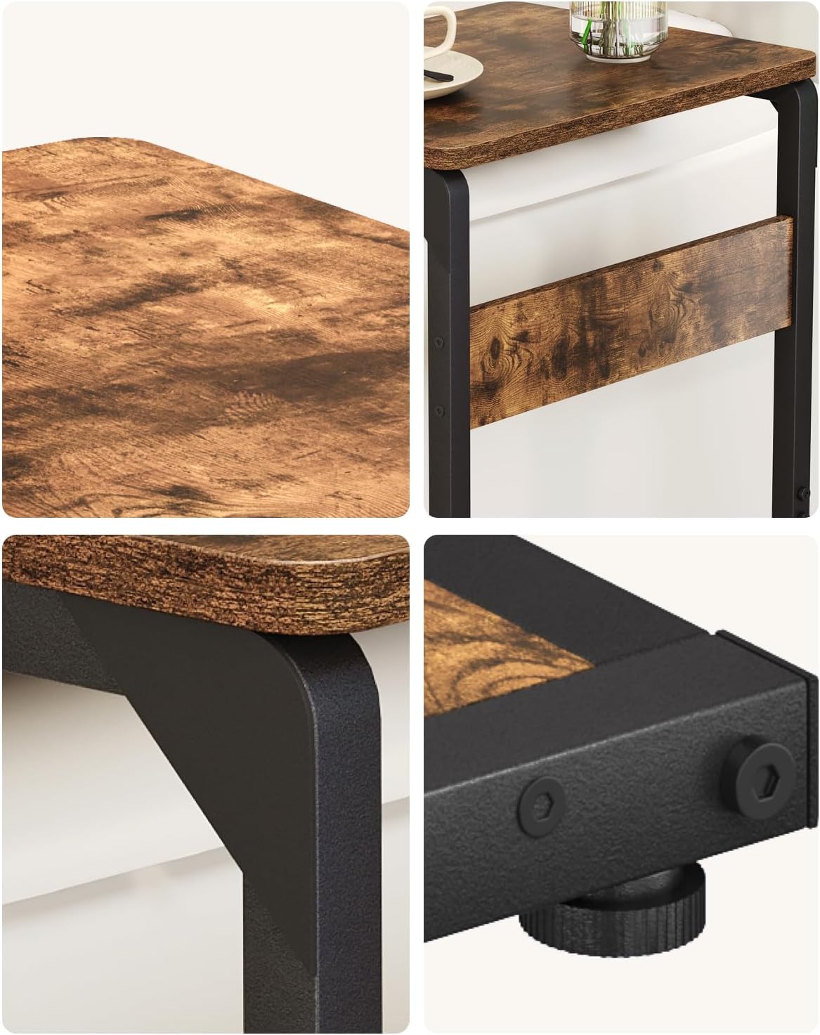 Wood Pedestal Sofa Side Tables Set of 2 Small Nightstand C Shaped End Table TV Trays on Couch Stands TV Tray Tables Slide Under Night Stand Over Bed Living Room Bedroom Bedside Rustic Brown ET-YB-BRW2