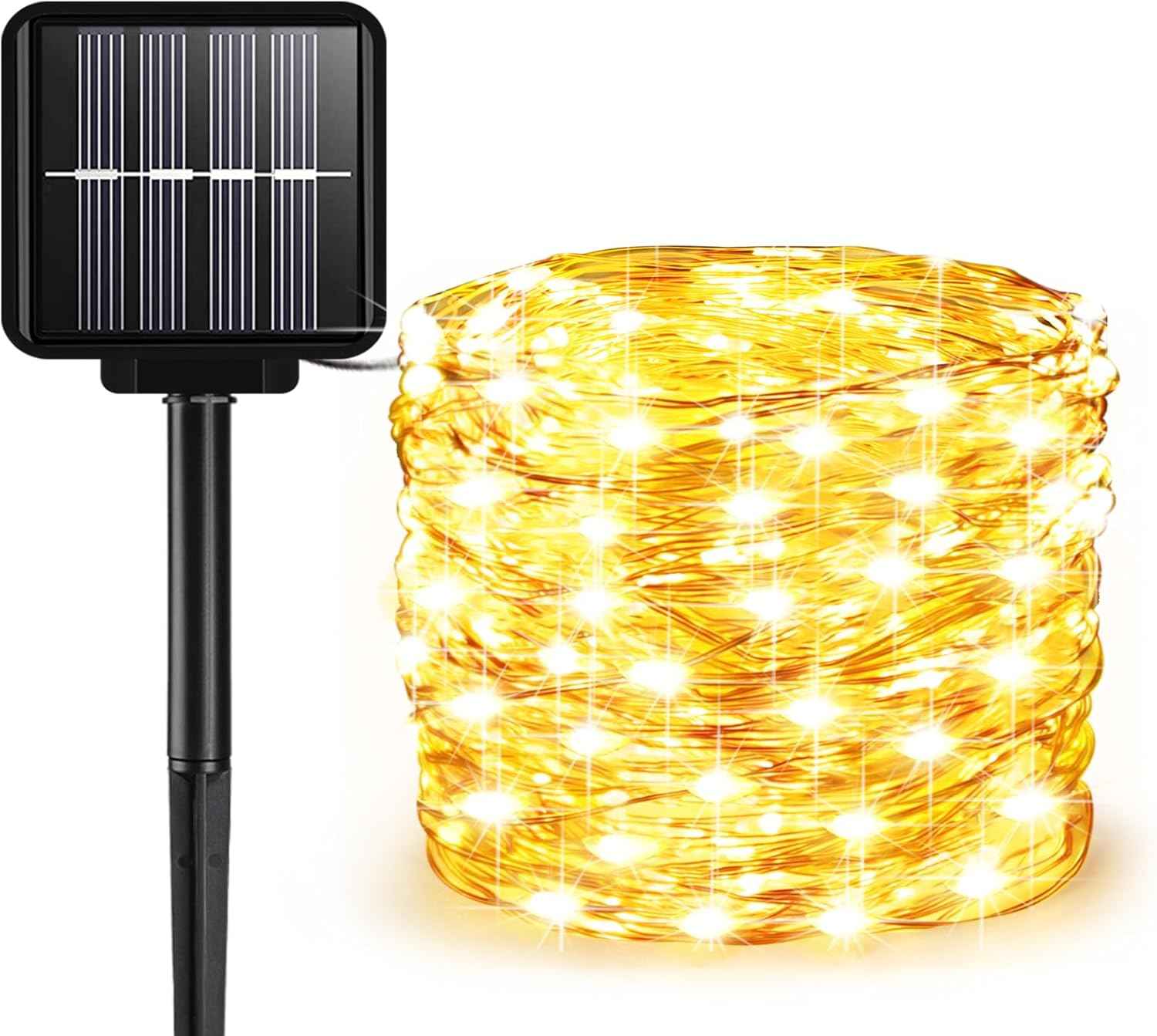 ALENEY Solar String Lights Outdoor, 99 Feet 300 LEDs 8 Modes Solar Fairy Lights for Outside, Waterproof Outdoor Light for Patio Yard Christmas Tree Halloween Wedding Party Decorations, Warm White