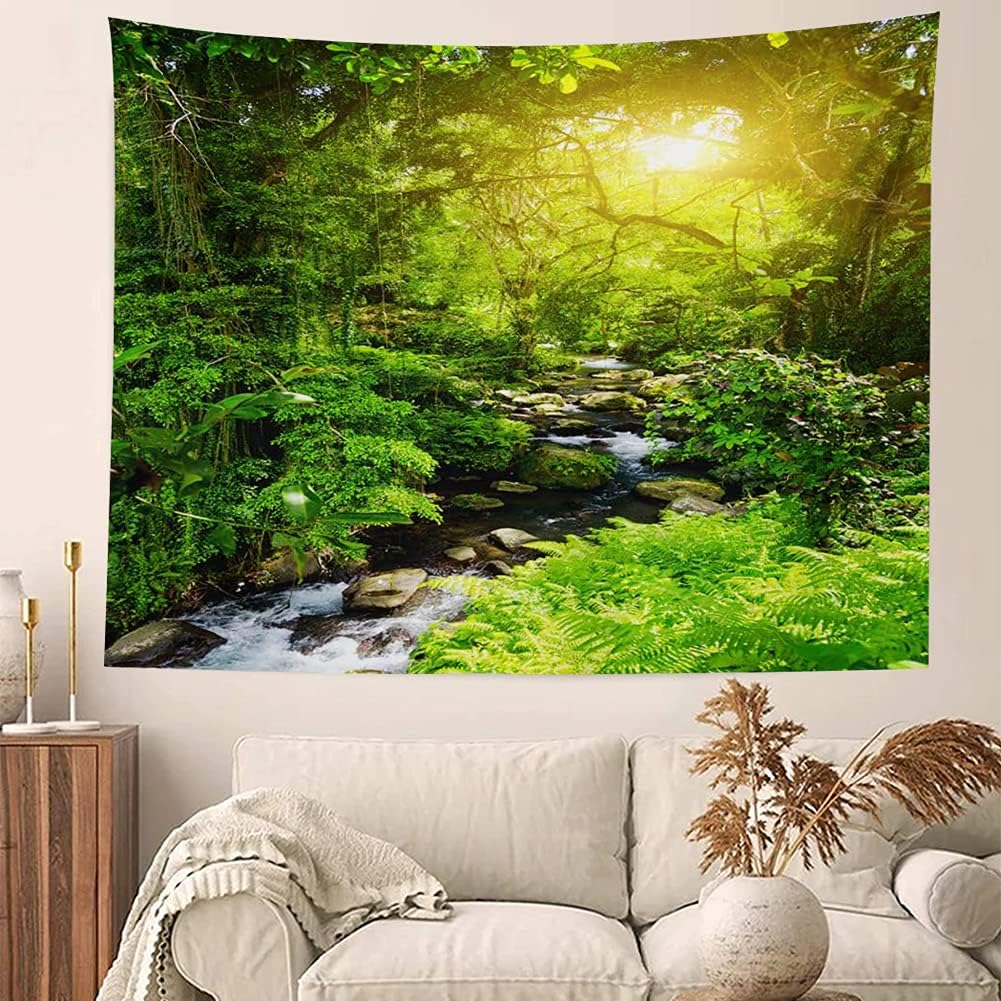 Llamazing Forest Creek Landscape Tapestry - Home Decor for Living Room and Bedroom - Magic Curtain (90.5''L70.8''W)