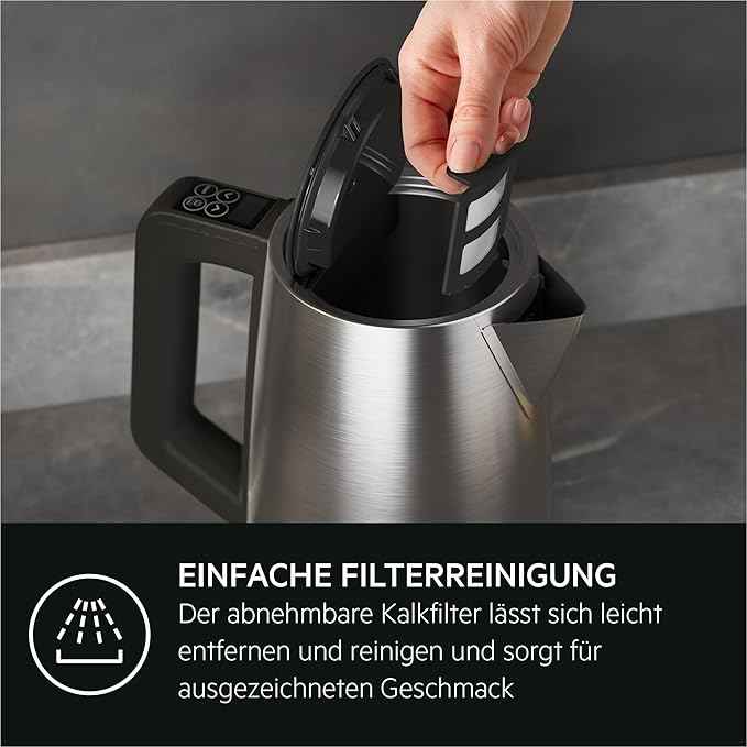 AEG kettle K5-1-6pcs Deli 5/2400 watts/5 adjustable temperature levels/1.7L/3 times automatic safety shutdown/anti-drip function, one-handed lid opening/stainless steel