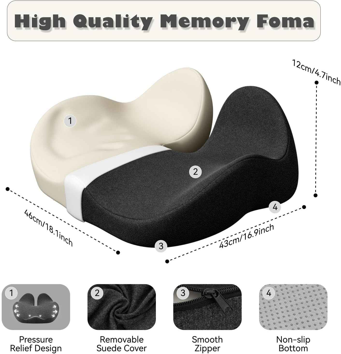 CXC Seat Cushions for Office Chairs, Ergonomic Memory Foam Cushion for Long Sitting, Breathable Desk Chair Pad for Home Office, Non-Slip Support for Hip & Lower Back Comfort (Dark Gray, Modal Fabric)