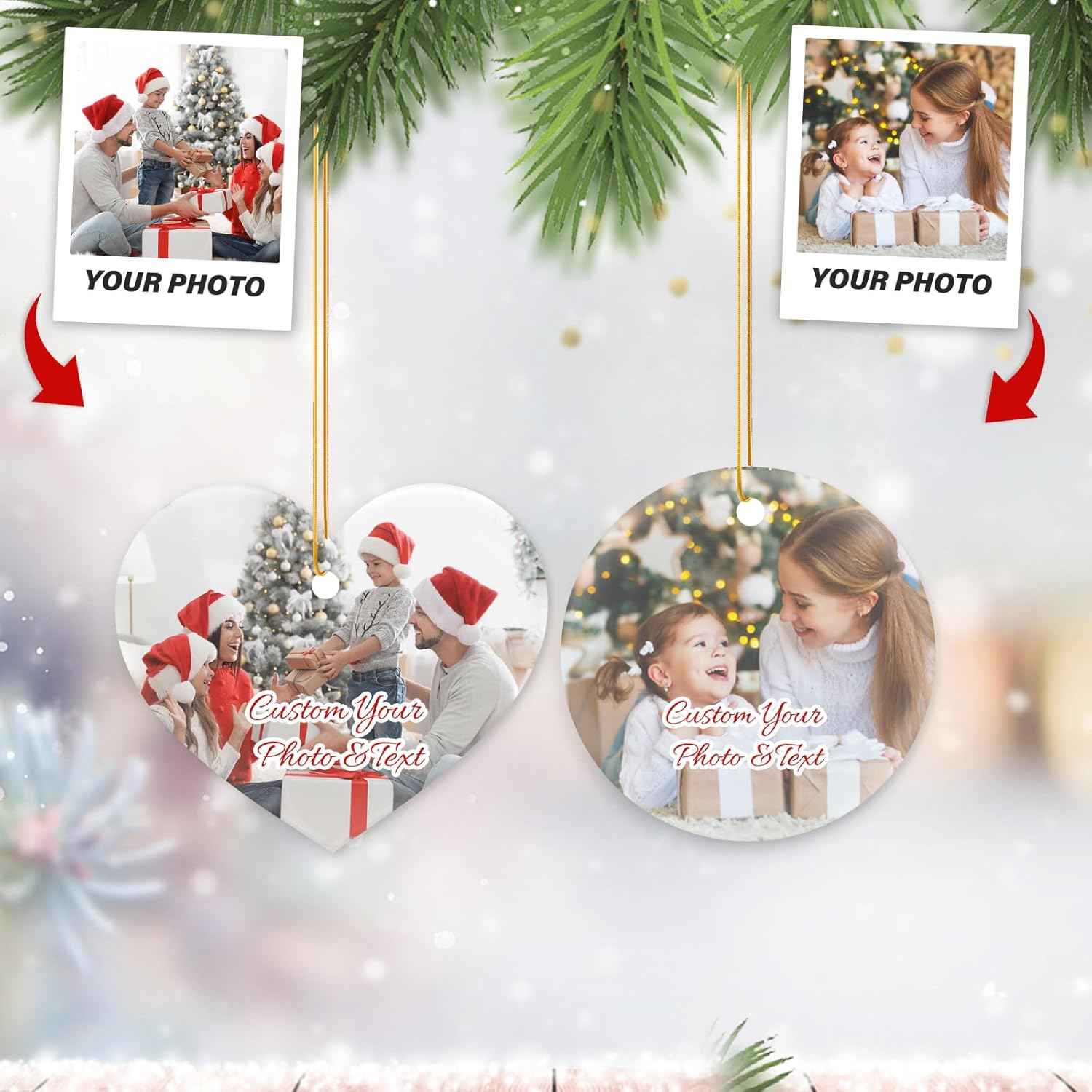 Personalized Christmas Ornaments 2025 - Custom Christmas Ornament with Photo Text,Hanging Ornaments Memorial Gift for Friends Family Women of Christmas Tree Wedding Anniversary(Ceramics, Round)