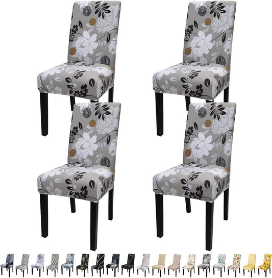 JQinHome Chair Covers for Dining Room Set of 4, High Stretch Removable Washable Parsons Chair Slipcover for Home Party Hotel Wedding Ceremony (Flower,4PCS)