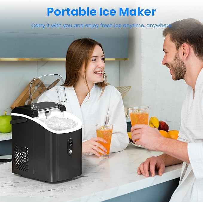 Antarctic Star Nugget Ice Makers Countertop with Self-Cleaning, 35lbs/24H, Portable Sonic Ice Maker Machine with Handle/Basket/Scoop for Home, Kitchen, Office, Camping(Black)
