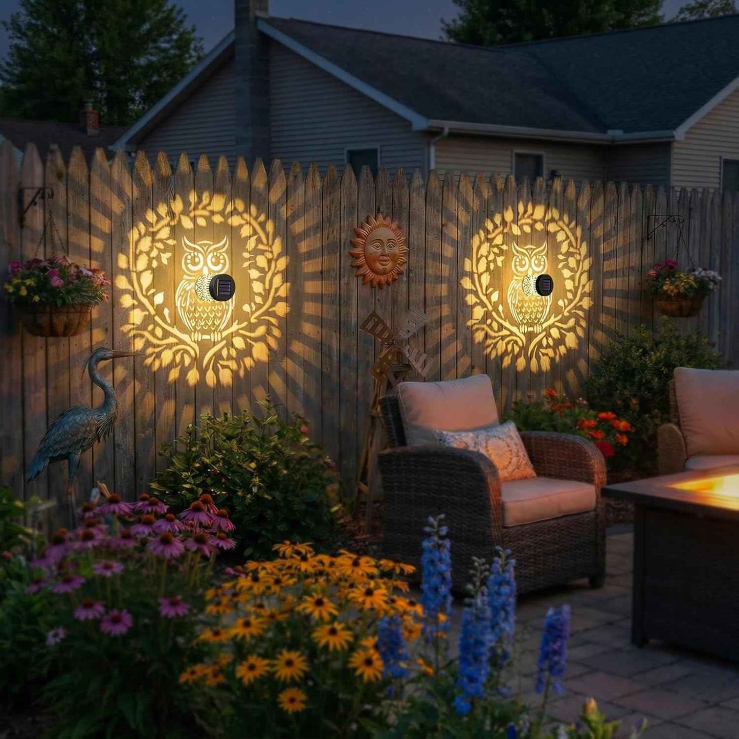 Solar Fence Lights Outdoor 2 Pack — Owl-Themed Metal Waterproof LED Warm Light for Garden, Patio & Yard (Black)