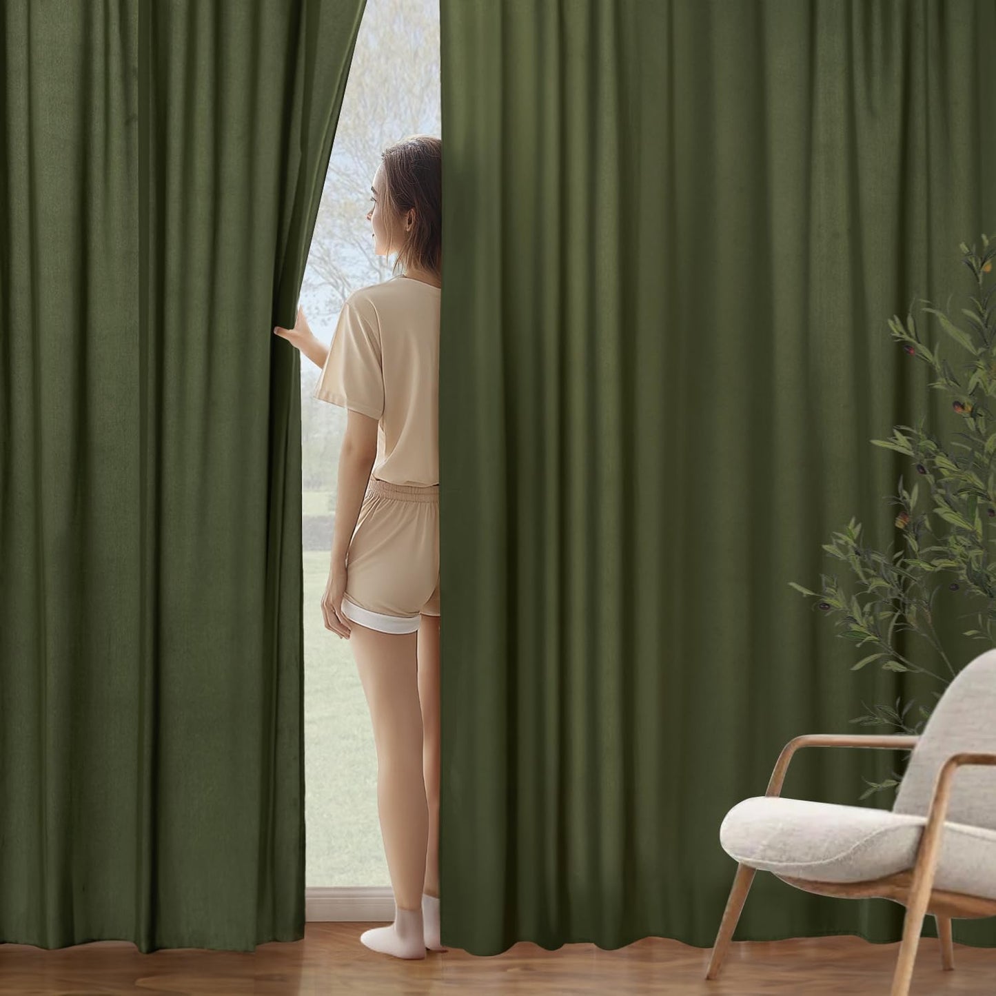 MIULEE Olive Green Privacy Sheer Curtains That Let Light in 84 Inches Long Non-See-Through Semi Sheer Curtain Light Filtering Window Curtains Drapes for Living Room Bedroom 2 Panels Set 42 X 84