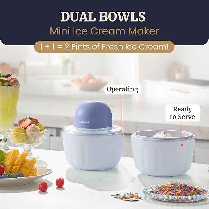 Americana by Elite Pint Perfect™ EIM1205DB Ice Cream Maker, 2 x 1 Pint Capacity Dual Freezing Mugs, Frozen Yogurt, Sorbet, Gelato, Recipes, Periwinkle
