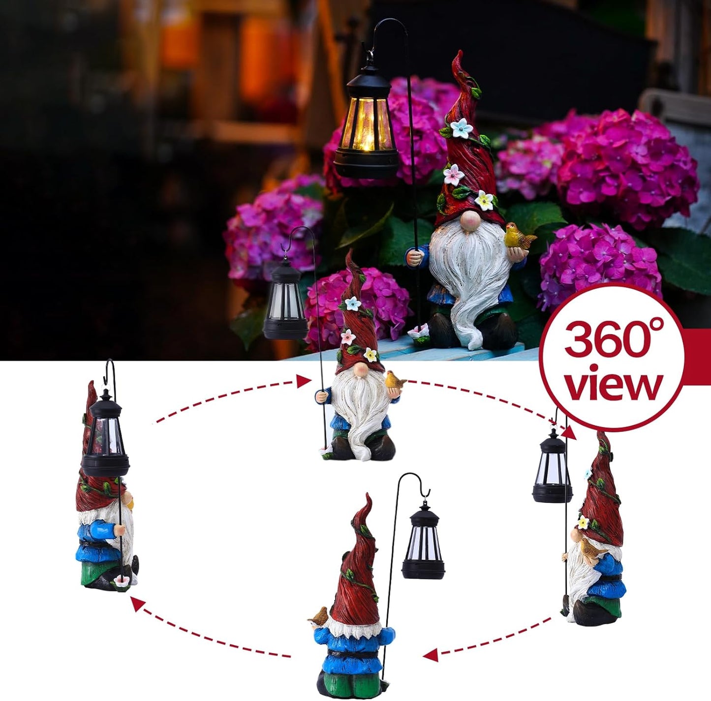 Garden Gnomes Outdoor Statue with Solar Lights,Solar Gnomes Decorations for Yard Outdoor gnome Decorations for Garden, Patio Gnome Gifts for Mom