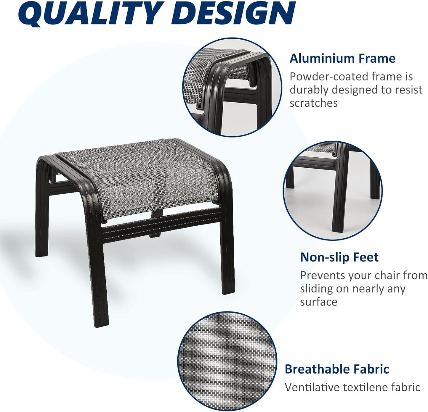 Outdoor Patio Ottoman Seat Textilene Portable Metal Footstool Portable Footrest Patio Chairs 2 Set Grey