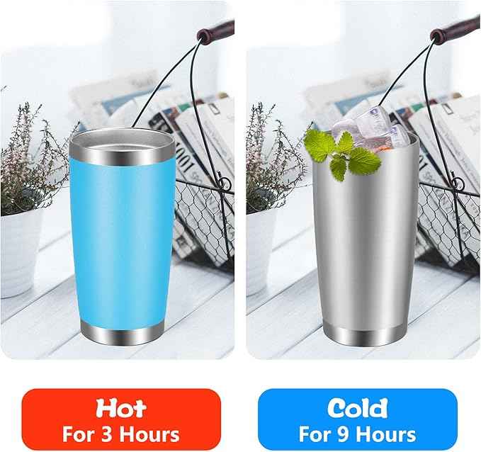 VEGOND 20oz Tumbler with Lid and Straw Stainless Steel Tumbler Cup Bulk Vacuum Insulated Double Wall Travel Coffee Mug Powder Coated Coffee Cup, Sky Blue, 6 Pack