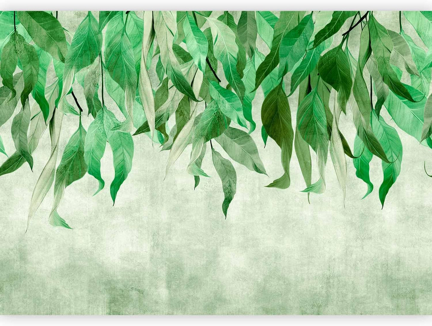artgeist Premium Wall Mural Hanging Leaves 98x69 in - Non-Woven Wallpaper Fleece Wall Decor Photo Print Picture Image Design Nature Botanical Concrete Green Like Painted b-C-10146-a-a