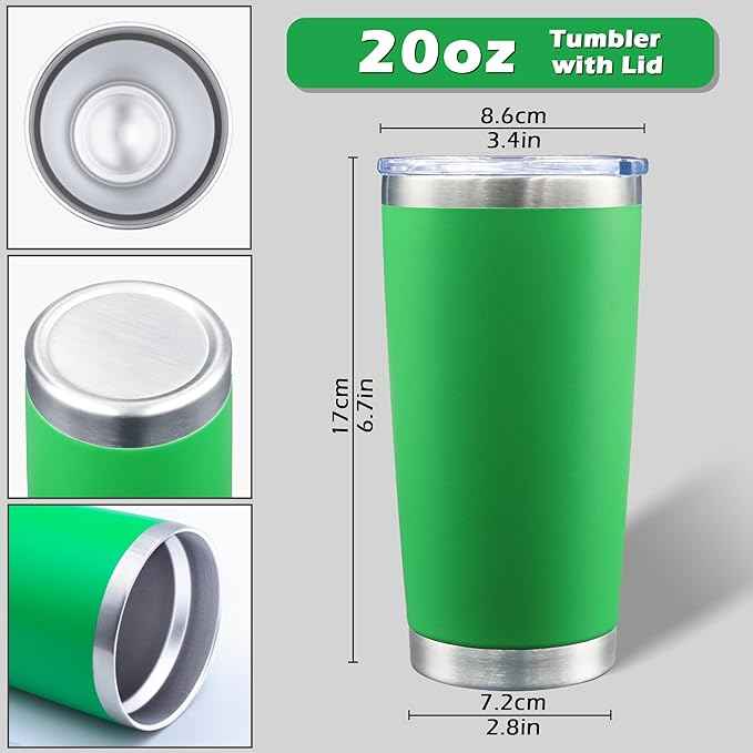 AIANJI 20oz Tumbler Bulk Stainless Steel Tumblers with Lid Vacuum Insulated Double Wall Travel Coffee Mug Powder Coated Tumbler Cup for Hot and Cold Drinks(Green, 6 pack)