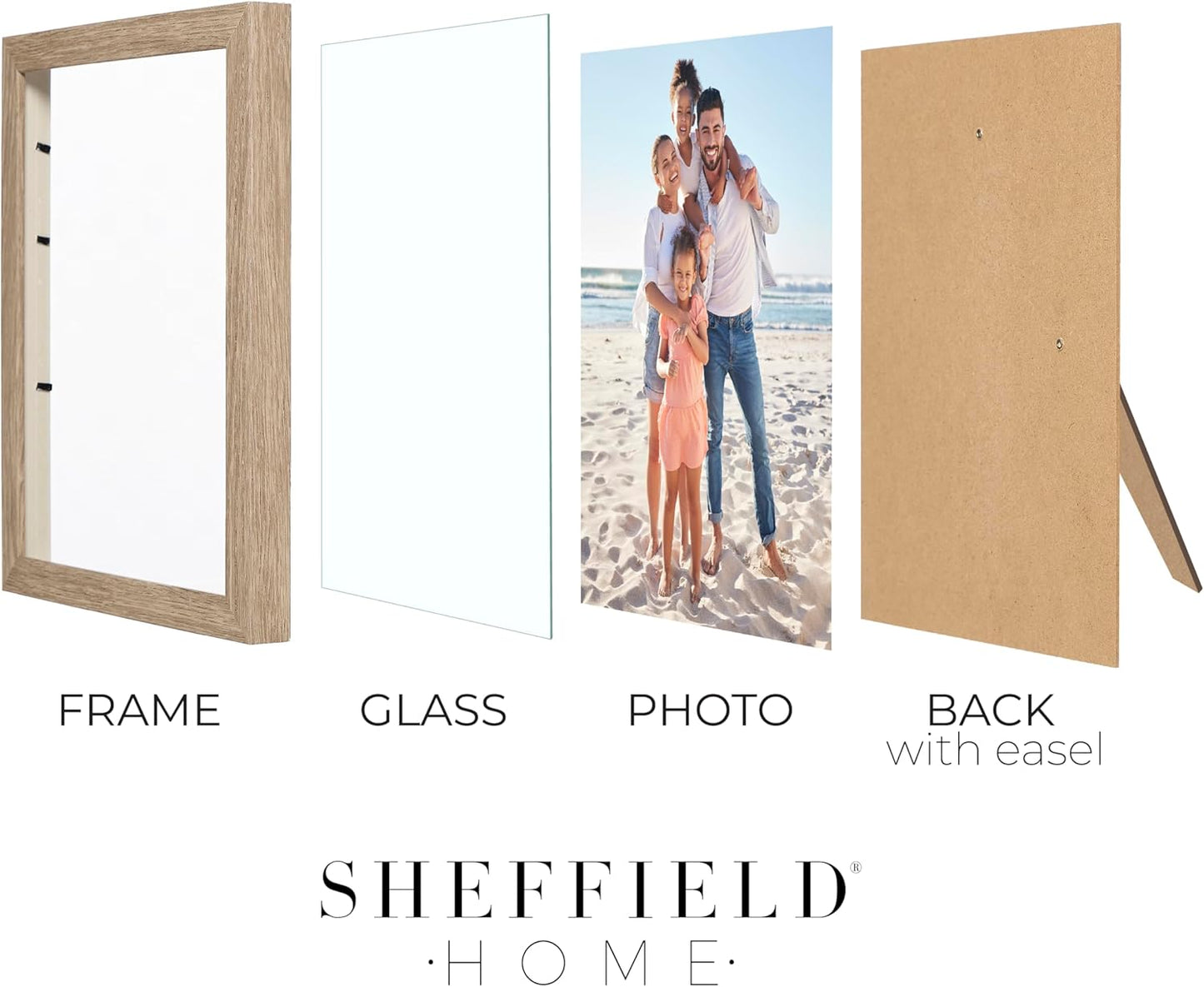 Sheffield Home 4 Piece Gallery Wall Frame Set, 8x10 Inch, 5x7 Inch, and 4x6 Inch, Light Natural