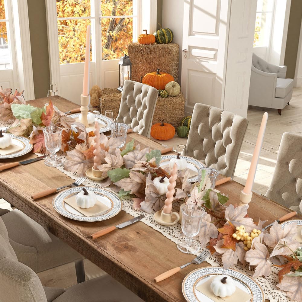 Lvydec 2 Pack Fall Maple Garland - 5.9ft/Piece Artificial Fall Foliage Garland Colorful Autumn Decor for Home Wedding Party (White&Green)