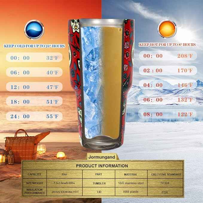Jormungand 30 oz Tumbler Stainless Steel Vacuum Insulated Travel Mug with Leak Proof Lid Double Wall Coffee Cup Water Bottle for Cold Beverages 30oz Tumbler Sugar Skull