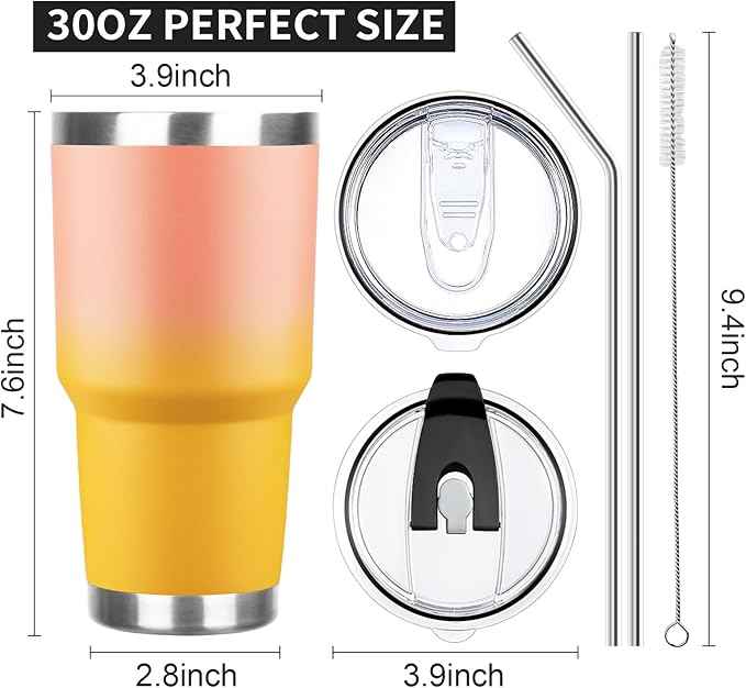 30 oz Tumbler with Lids and Straws Double Wall Vacuum Insulated Tumbler,Stainless Steel Leak-proof Tumbler Cup Powder Coated Travel Coffee Mug for Cold and Hot Drinks,Gardient Purple-Sunrise,2 pack