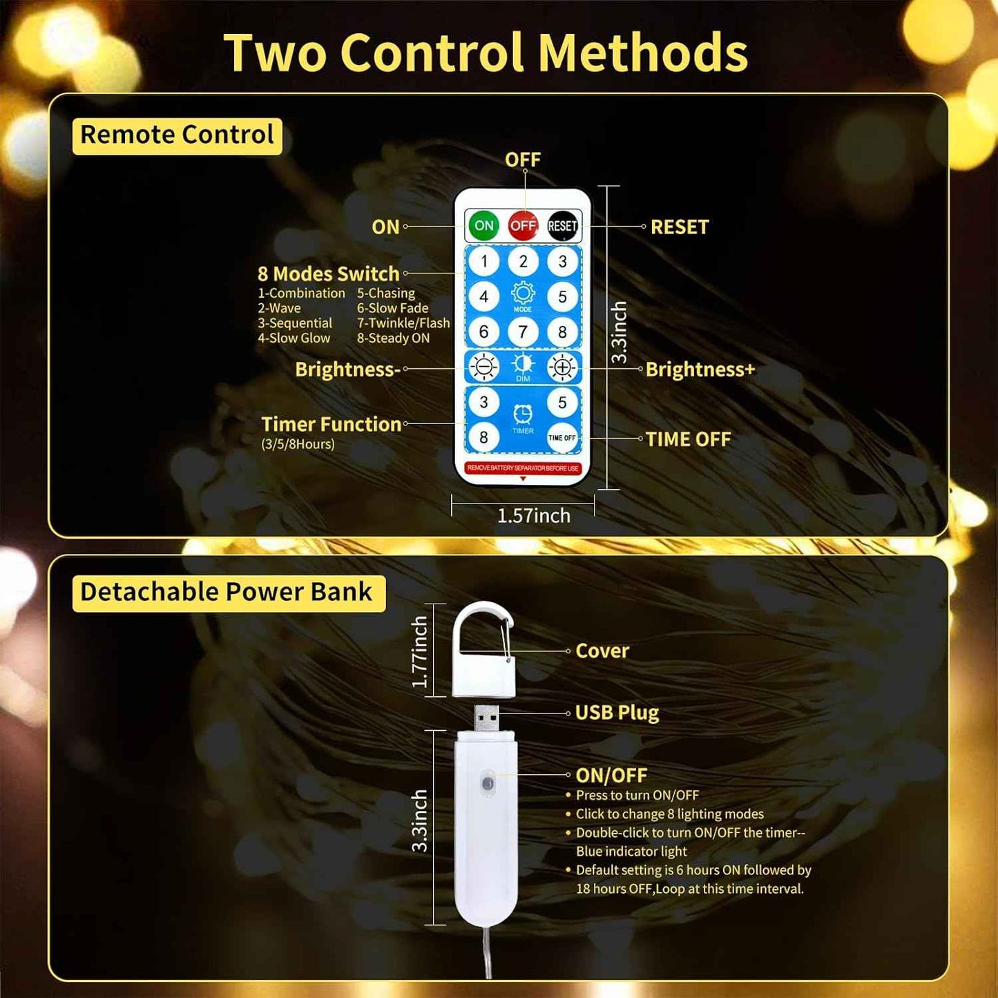 Rechargeable Fairy Lights Battery Operated, 33ft 100 LEDs String Lights with Remote, Waterproof, Mini Twinkle Lights for Bedroom, Christmas, Wedding, Indooor Outdoor Decor, Warm White