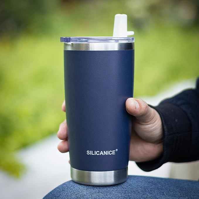 20oz Hygienic Insulated Tumbler — 100% Leakproof Lid with Removable Spout & Straw, Reinforced Vacuum-Protection Base, Cup Holder Friendly, for Iced Coffee, Smoothie/Water on the Go - Navy Blue