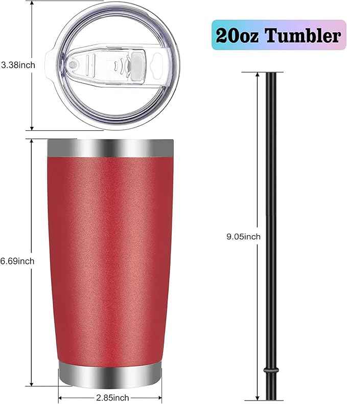 VEGOND 20oz Tumbler with Lid and Straw Stainless Steel Tumbler Cup Vacuum Insulated Double Wall Travel Coffee Mug Powder Coated Coffee Cup, Red, 1 Pack