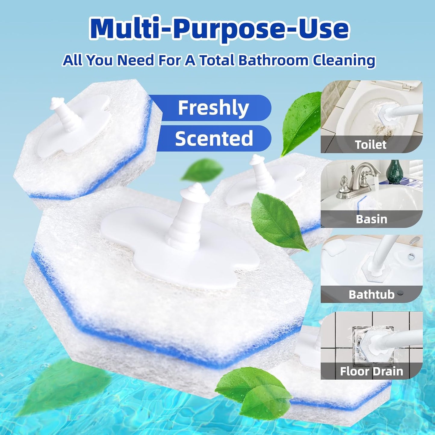 KOKL 60pcs Disposable Toilet Brush, Disposable Toilet Bowl Cleaners for Bathroom Cleaning, Compatible with Most Toilet Brushes