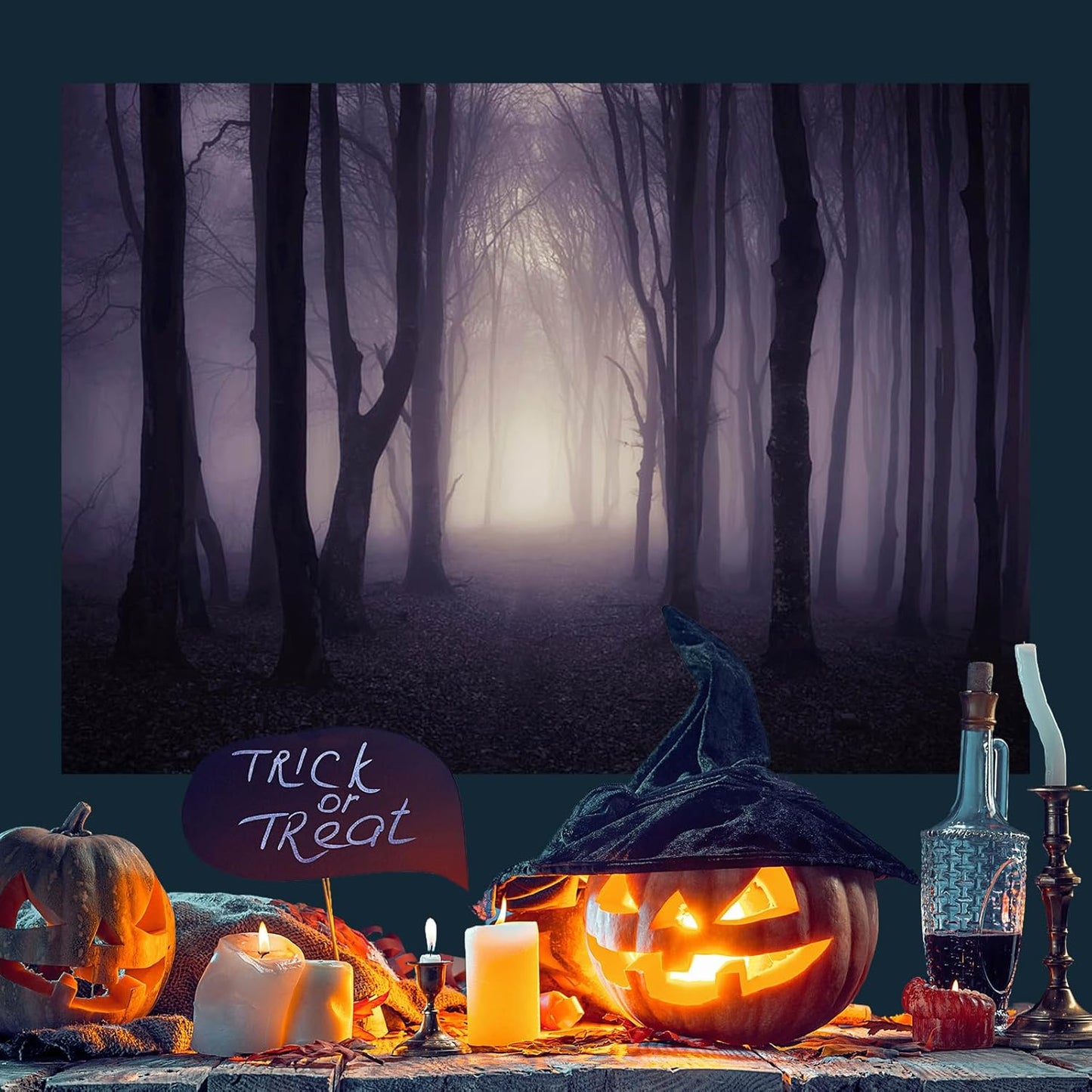 Mocsicka Halloween Photo Backdrop Misty Woods Dark Gloomy Forest Witch Wizard Party Background Halloween Night Ghost Photography Backdrops (8x6ft)