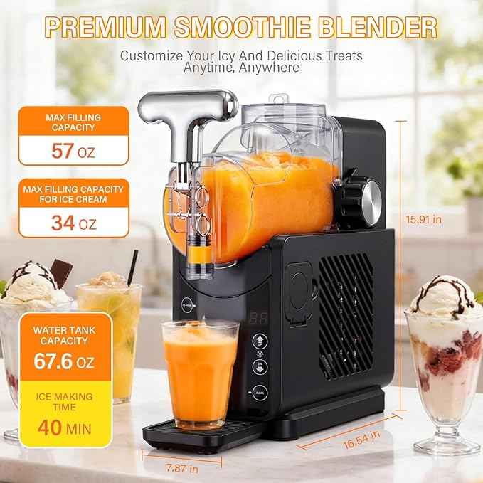 2-in-1 smoothie/soft ice cream machine, 57oz Frozen Drink Maker, 5 Preset Modes, Auto-Cleaning, No Ice Needed, for Milkshakes, Margarita Slushies & Frozen Beverages