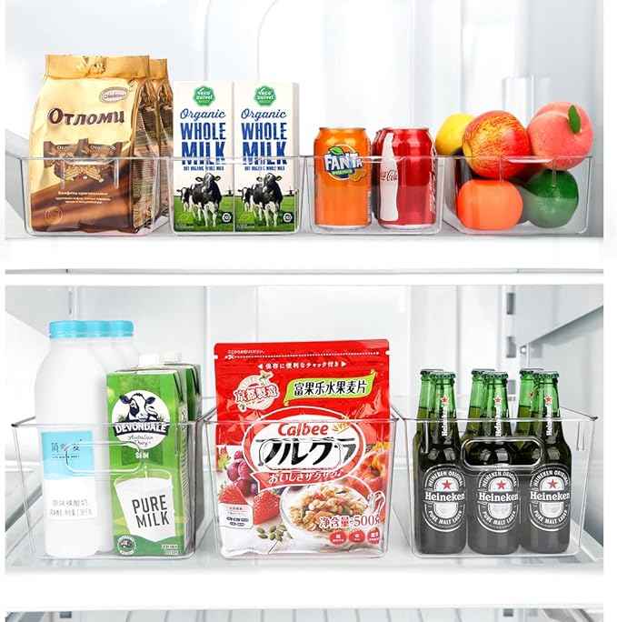 Set Of 10 Refrigerator Pantry Organizer Bins, Clear Plastic Food Storage Bins for Kitchen, Countertops, Cabinets, Fridge, Freezer, Bedrooms, Bathrooms, Fridge Organizer Bins Pantry Storage Containers