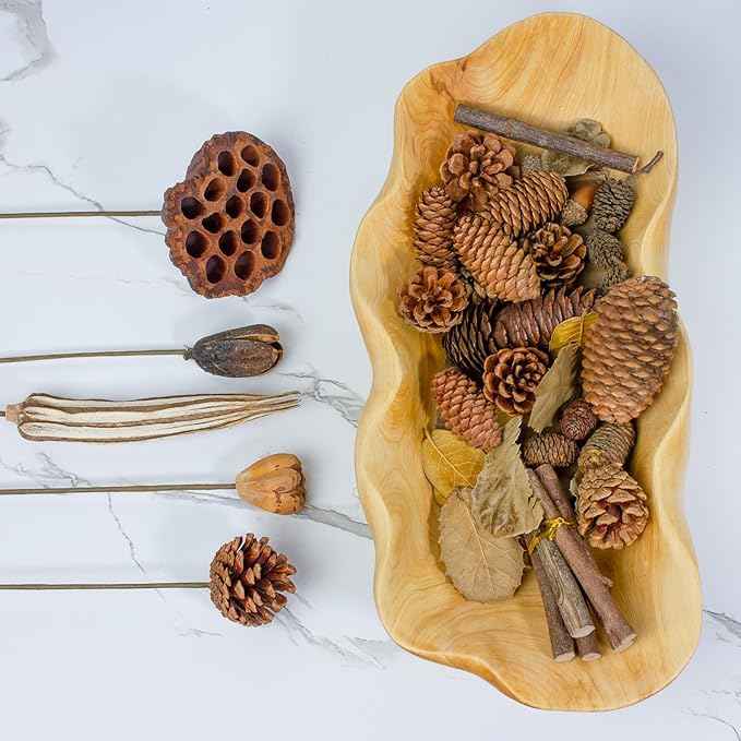 BTEOBFY Wooden Fruit Bowl Handcrafted Wood - Natural Fruit Basket for Kitchen Counter Display, Decorative Bowl for Apples, Oranges, Pineapples (15 Inch)