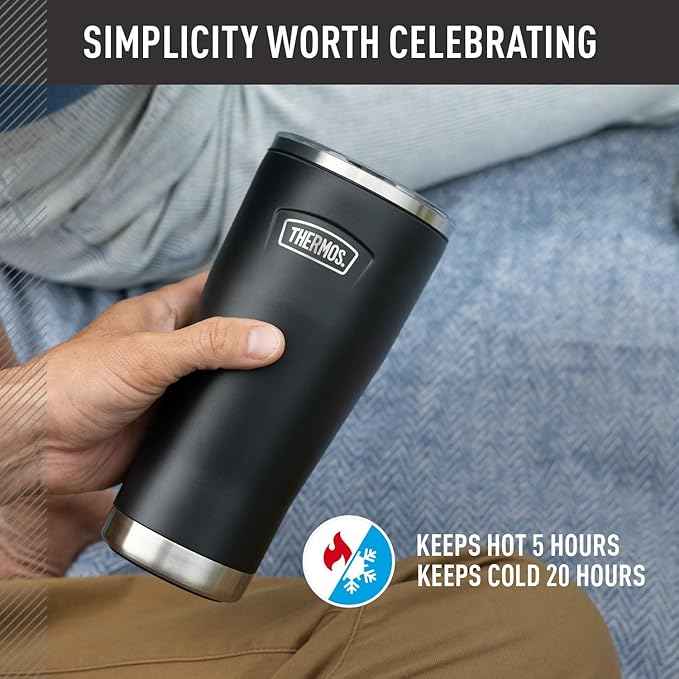 THERMOS ICON SERIES, Stainless Steel Tumbler with Slide Lock, 18 Ounce, River Rock