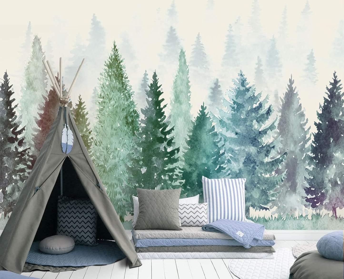 Colorful Watercolor Forests Children's Nursery Wall Mural Wallpaper 178" x 117"