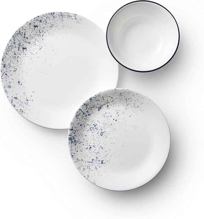 Corelle Vitrelle 18-Piece Service for 6 Dinnerware Set Triple Layer Glass and Chip Resistant, Lightweight Round Plates and Bowls Set, Indigo Speckle