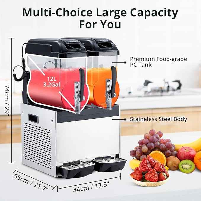 GarveeTech Black 12 L*2 700W Commercial Slushy Machine - Self-Cleaning Stainless Steel Frozen Drink Margarita Ice Cream Maker for Snow Melts, Cocktails - Ideal for Homes, Coffee Shops,and Restaurants