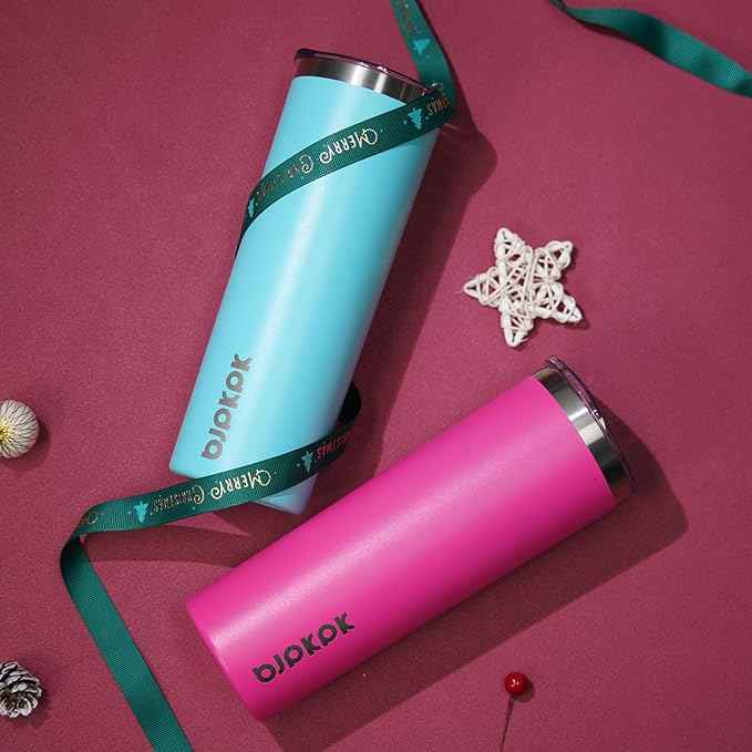 BJPKPK 2 Pack 20oz Skinny Tumblers with Lid Insulated Travel Coffee Cup Stainless Steel Thermal Mug,Turquoise,Turquoise