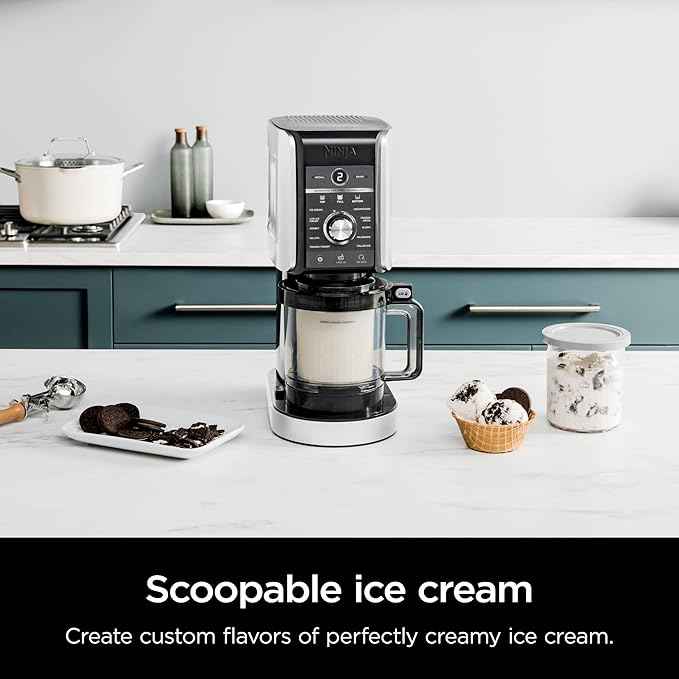 Ninja NC501 CREAMi Deluxe 11-in-1 Ice Cream & Frozen Treat Maker with 2 XL Family Size Pint Containers, Silver (Renewed)
