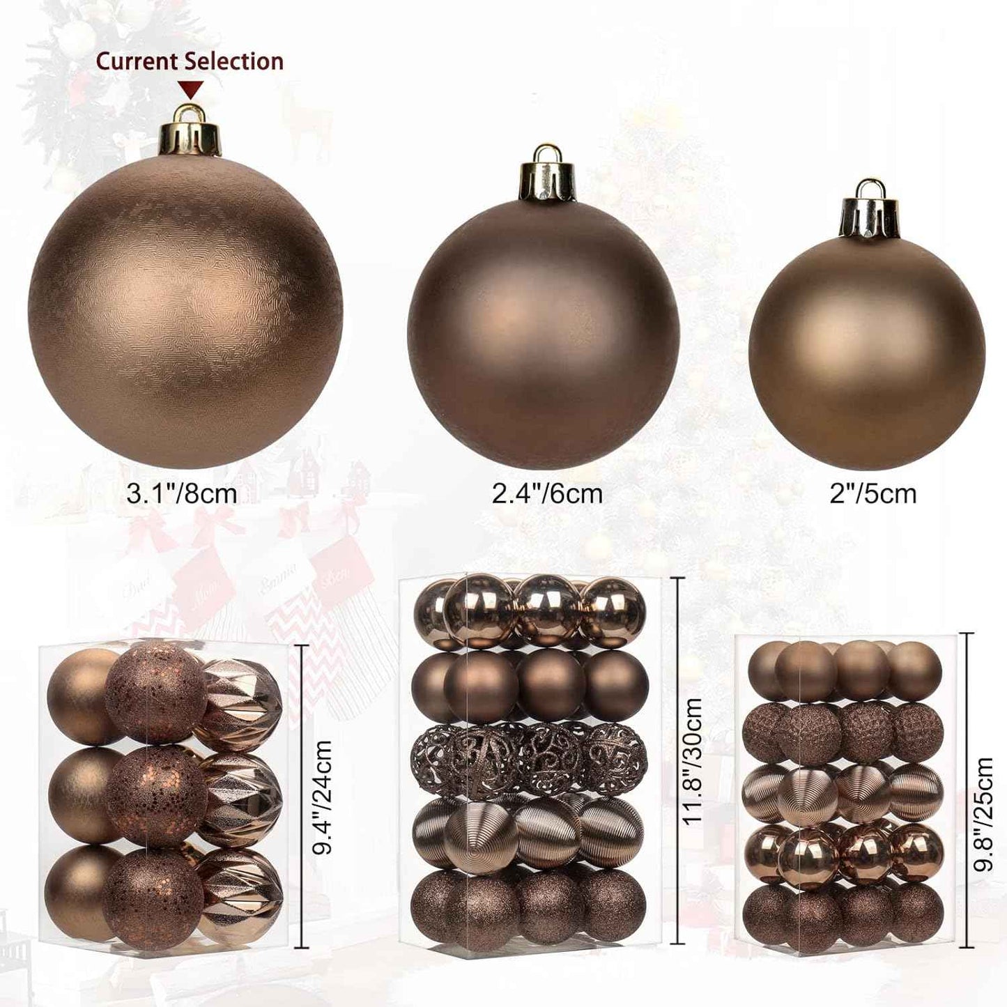 12PCS 3.15" Christmas Ball Ornaments Shatterproof Brown Christmas Tree Decorations Xmas Tree Balls Halloween Ornaments Décor