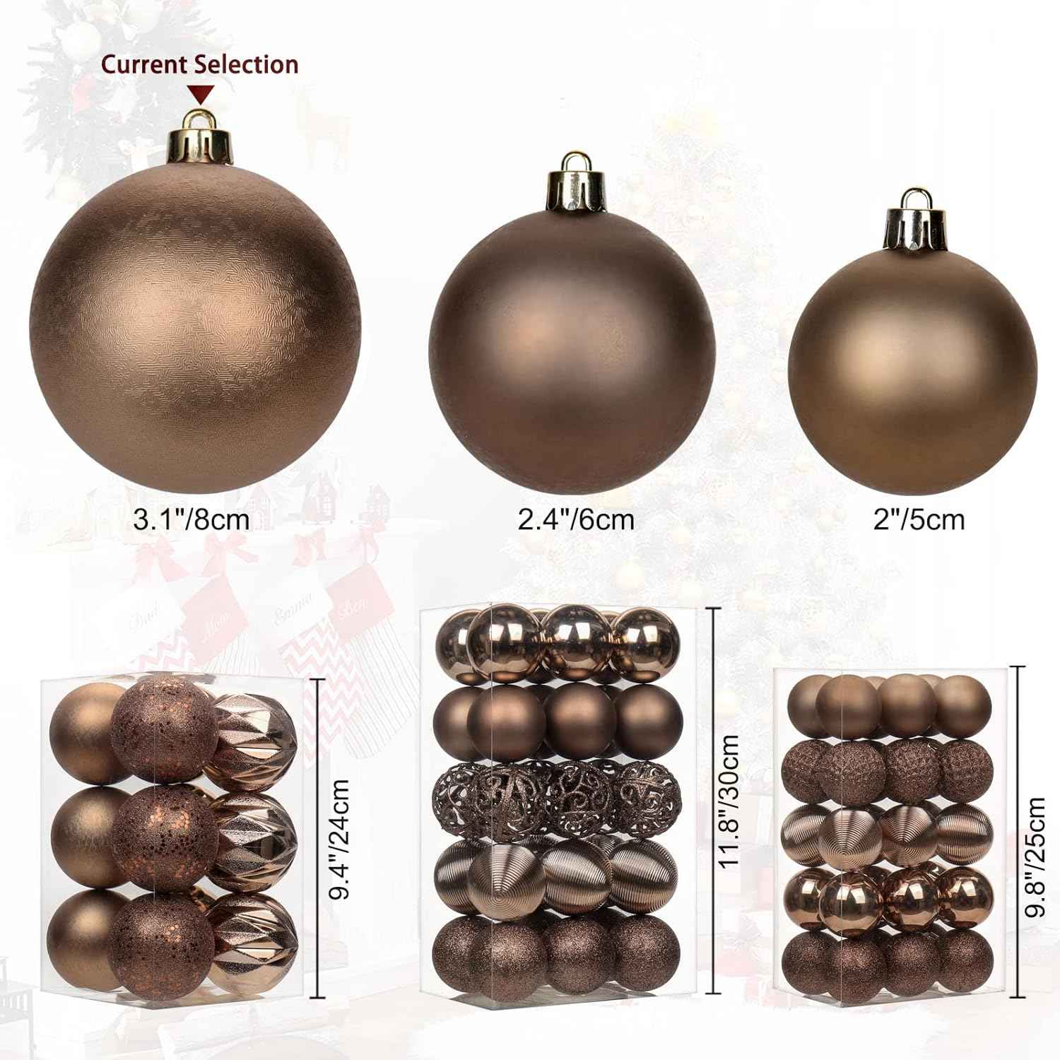 12PCS 3.15" Christmas Ball Ornaments Shatterproof Brown Christmas Tree Decorations Xmas Tree Balls Halloween Ornaments Décor