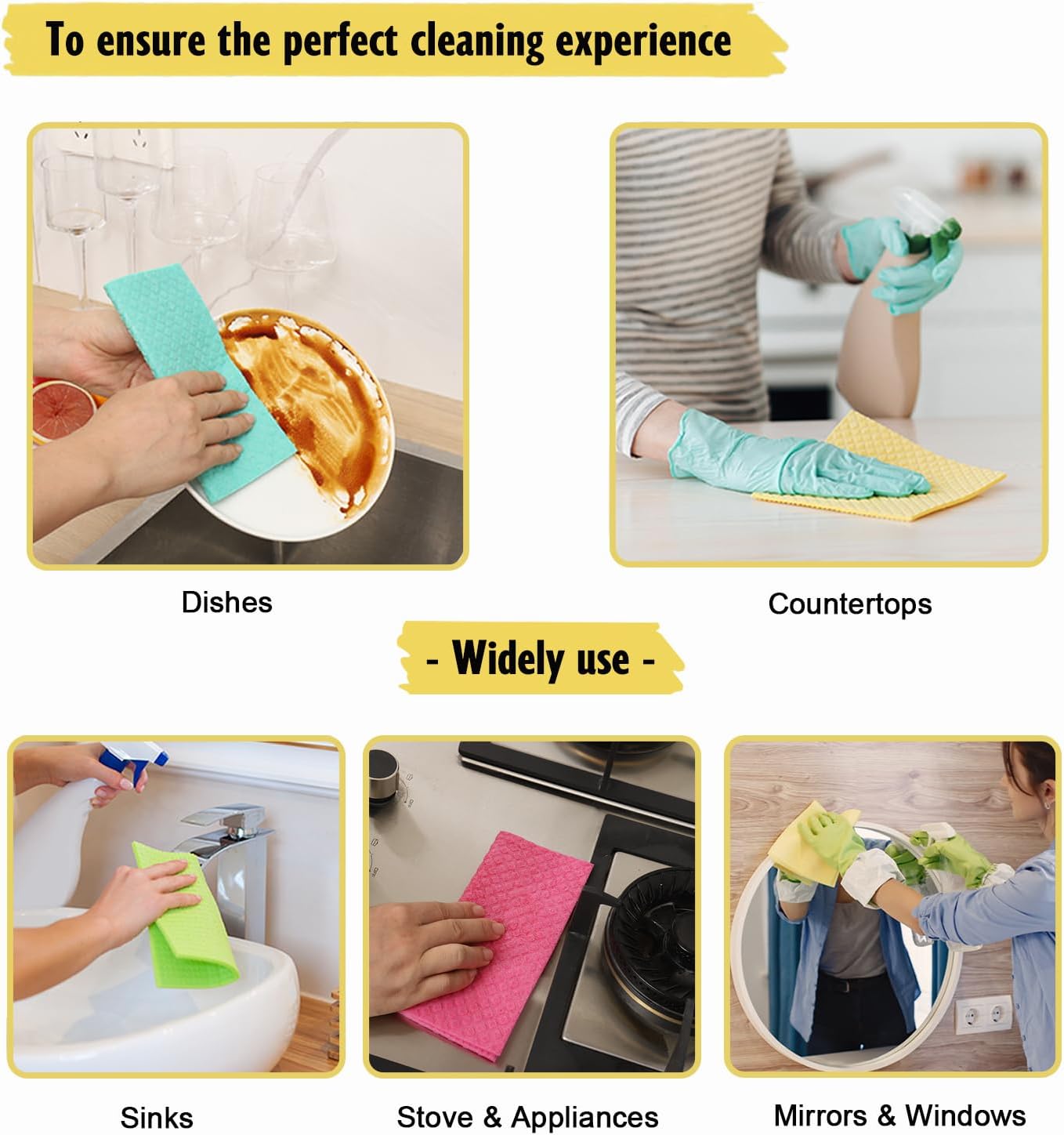 Swedish Dishcloths for Kitchen | 6 Pack Absorbent Cellulose Sponge Cloths Washable | Non-Scratch Reusable Paper Towels Quick Drying Cleaning Cloths - Purple