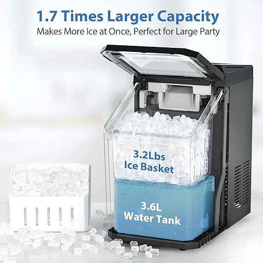 Aeitto Nugget Ice Maker Countertop, 55lbs/24H Ice Machine with 3.6L Water Tank&3.2Lbs Ice Basket, Self-Cleaning Pebble Ice Maker with Stainless Steel Housing for Home Office and Party, Black