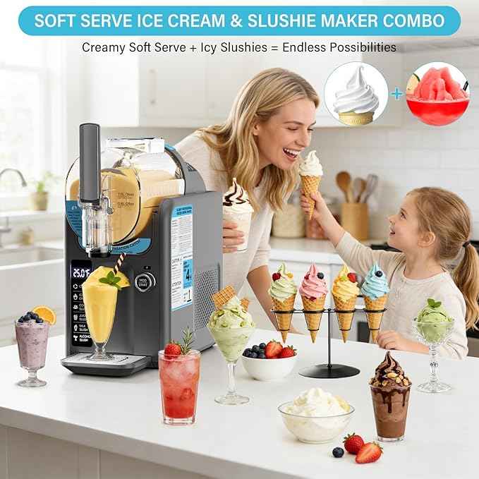 Ice Cream Machine Slushie Machine for Home - Slushy Machine Maker Frozen Drink Maker No Ice Needed Self Cleaning, 5 Preset for Soft Serve Ice Cream, Slushie, Margarita, Frappés, Milkshake
