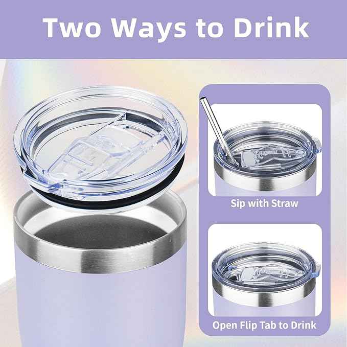 MEZMUT 20oz Coffee Tumbler with Lid and Straw Double Wall Vacuum Insulated Cup Stainless Steel Travel Mugs Insulated for Hot & Cold Leakproof Powder Coated Tumbler for Indoor Outdoor(Light Purple)
