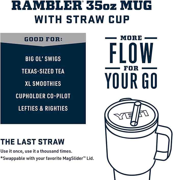 YETI Rambler 35 oz Tumbler with Handle and Straw Lid, Travel Mug Water Tumbler, Vacuum Insulated Cup with Handle, Stainless Steel, King Crab