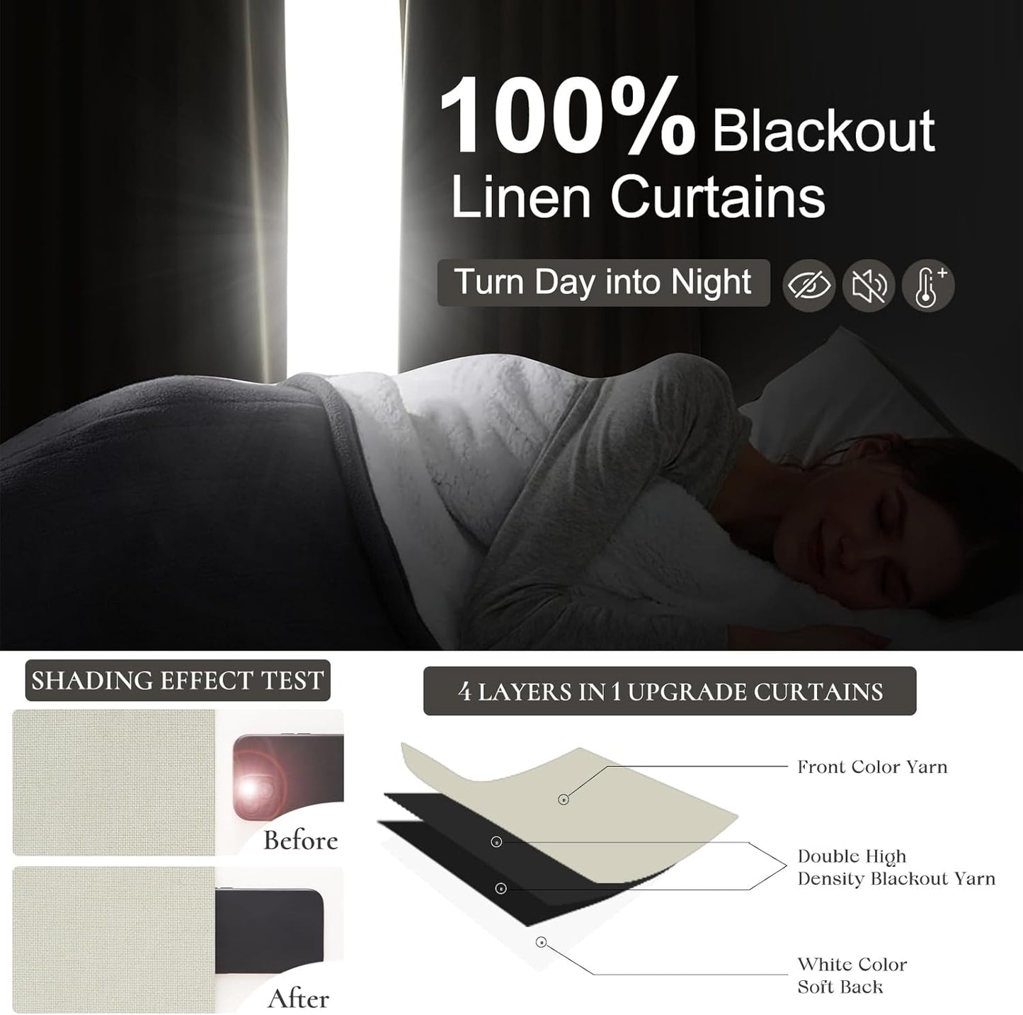 102 Inch Long Curtains, Floor to Ceiling Lush Decor Tall Curtains for Living Room Full Blackout Soundproof Heat Blocking Linen Window Pinch Pleated Drapes 2 Panels Ivory Cream White Room Divider