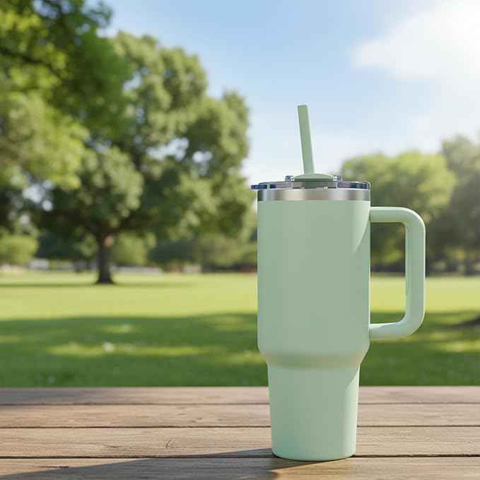 COKTIK 40 oz Tumbler With Handle and Straw, Insulated Tumbler With Leakproof Lids, Stainless Steel|BPA-Free, Cold for 24 H (Seafoam)