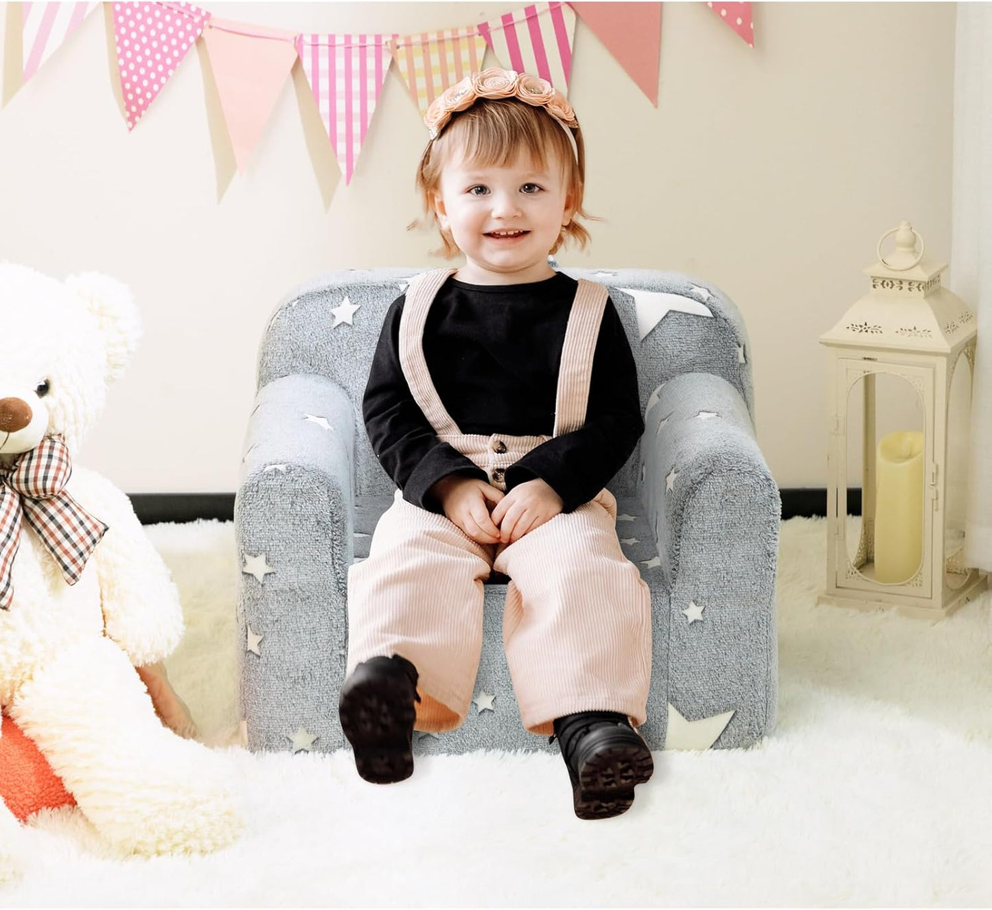 ALIMORDEN Kids Ultra-Soft Snuggle Foam Filled Chair, Single Cuddly Sherpa Reading Couch for Boys and Girls,Star