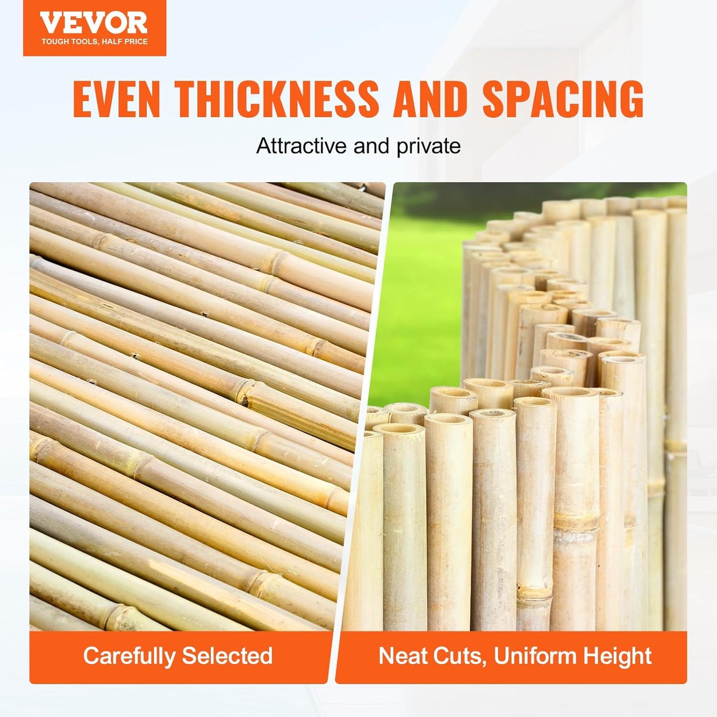 VEVOR Natural Rolled Bamboo Fence, Eco-Friendly Privacy Screen - 4 ft H x 6 ft L x 0.75 in D, Decorative for Garden, Backyard, Balcony, Patio, Pool Side