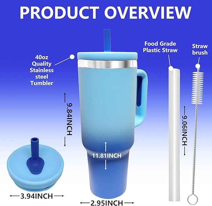 40-OZ Insulated Water Bottle,Insulated Stainless Steel Tumbler,Reusable Cold Drink Thermos,BPA-Free, Double-Wall Stainless Steel Water Bottle (Royal Blue, 40, Fluid Ounces)