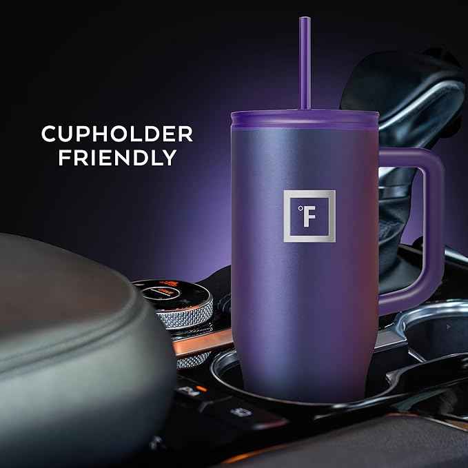 IRON °FLASK Co-Pilot Insulated Mug w/Straw & Flip Cap Lids - Cup Holder Bottle for Hot, Cold Drink - Leak-Proof - Water, Coffee Portable Travel Mug - Twilight Blue, 40 Oz