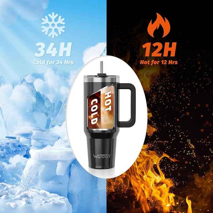 30 oz Shiny Tumbler with Handle,Tumbler with Lid and Straw,Double Wall Insulated Cup Stainless Steel Travel Mug(Cold for 34 Hours),Water Bottle for Iced Tea,Coffee,Cold Beverages(Black)