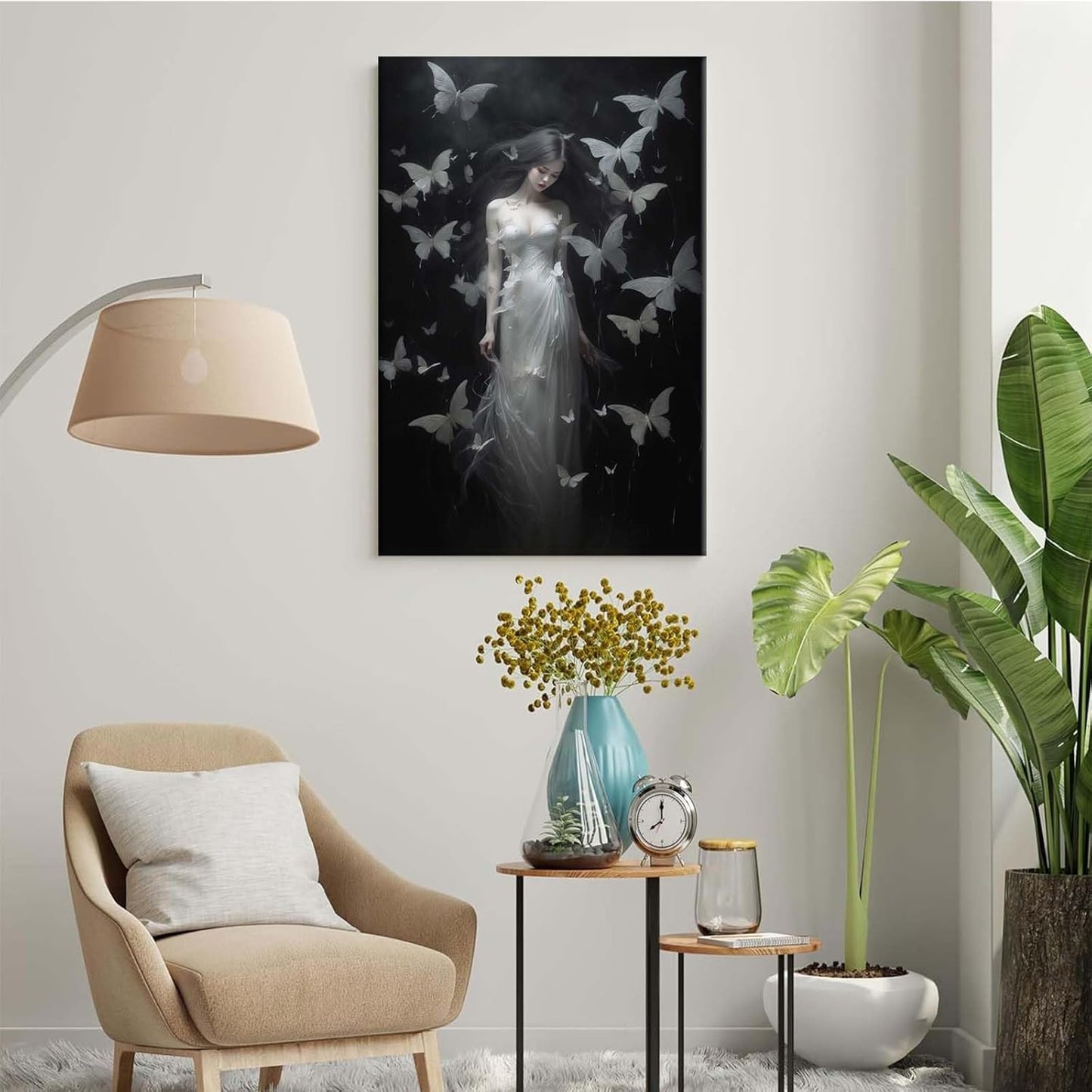 JFHCQJPK Vintage Gothic Feminine Canvas Wall Art Print Butterfly Poster Moody Female Wall Art Retro Artwork Dark College Decor for Home Bedroom32x48in Frameless